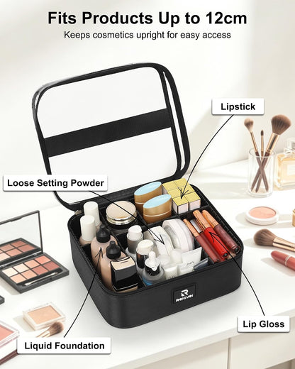 Relavel Small Makeup Case with Plastic Dividers and Clear Lid