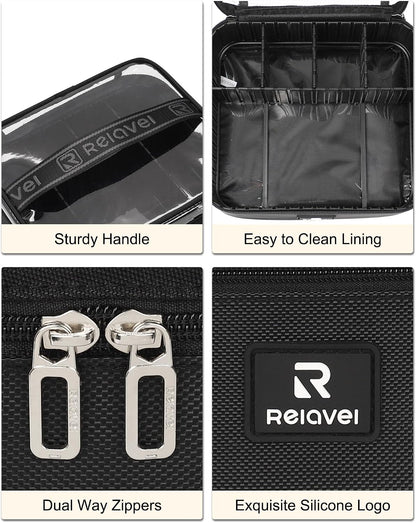 Relavel Small Makeup Case with Plastic Dividers and Clear Lid