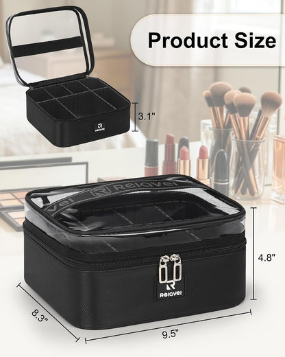 Relavel Small Makeup Case with Plastic Dividers and Clear Lid