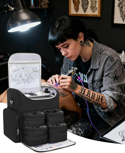 Relavel Tattoo Makeup Backpack with 4 Removable Pouches