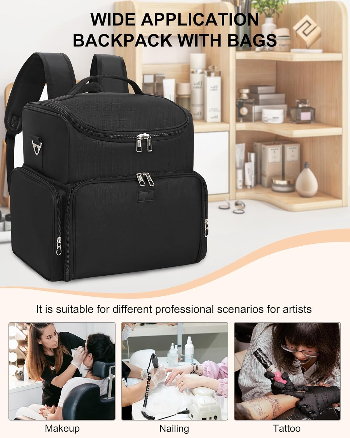 Relavel Tattoo Makeup Backpack with 4 Removable Pouches