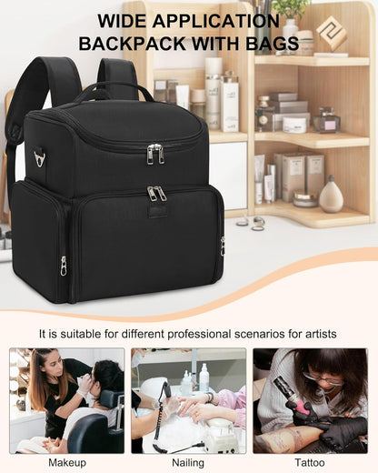Relavel Tattoo Makeup Backpack with 4 Removable Pouches