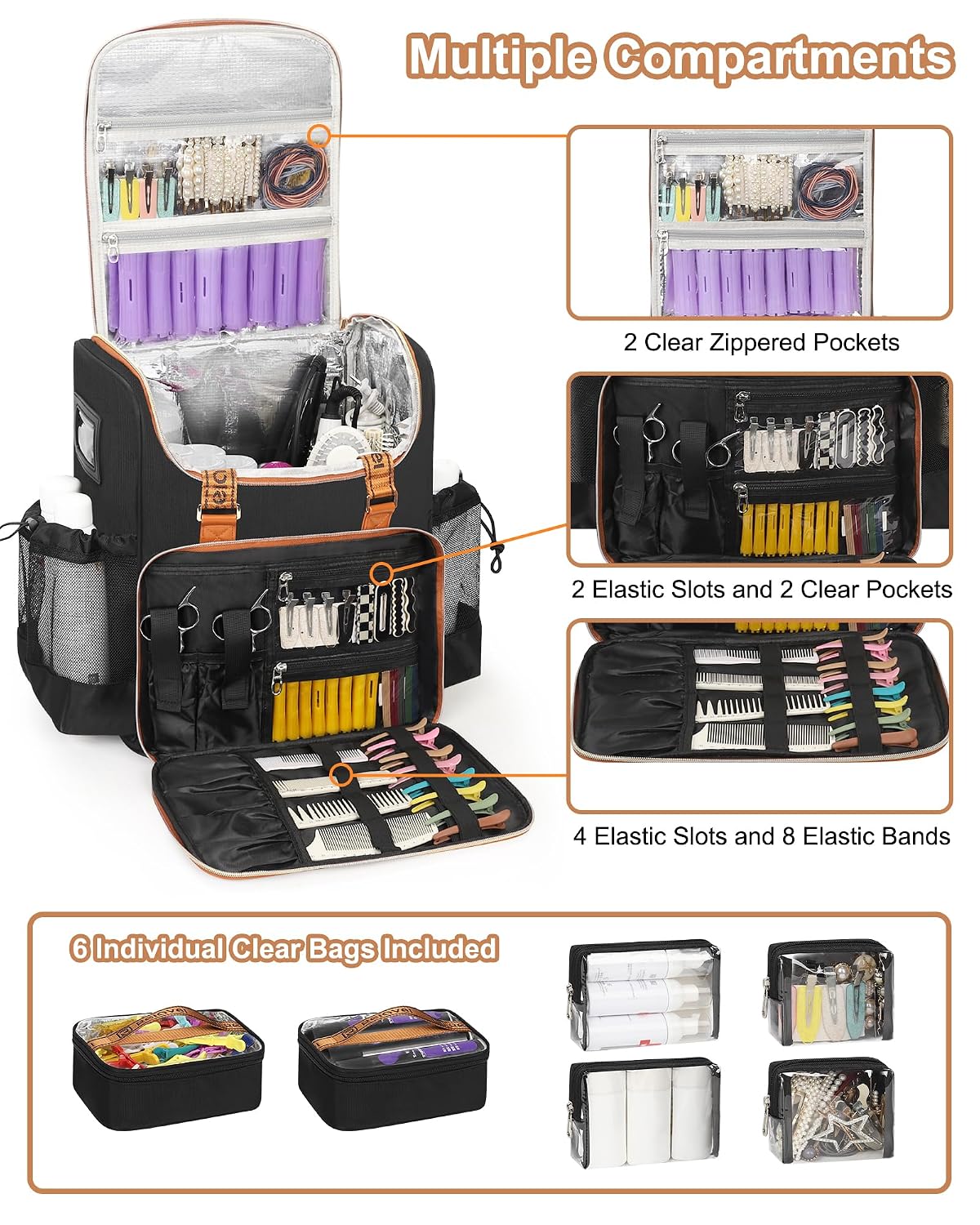 Relavel Travel Hairdresser Bag With 6 Cosmetic Bags