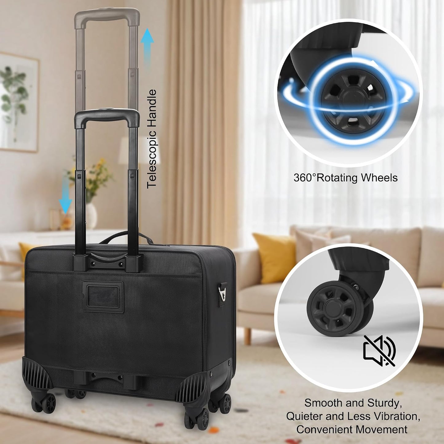 Rolling Extra Large 3-Layer Makeup Train Case With 4 360° Spinner Wheels, Adjustable Dividers