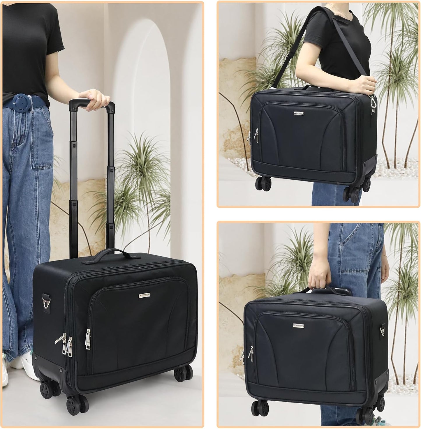 Rolling Extra Large 3-Layer Makeup Train Case With 4 360° Spinner Wheels, Adjustable Dividers