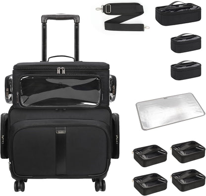 Available for sale in the United States only.Rolling Extra Large Makeup Train Case with 4 wheels and Large Makeup Case