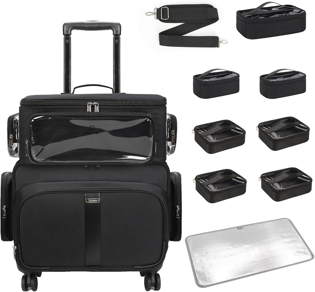 Available for sale in the United States only.Rolling Extra Large Makeup Train Case with 4 wheels and Large Makeup Case