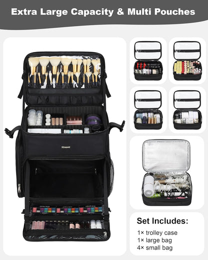 Available for sale in the United States only.Rolling Makeup Case with 5 Removable Pouches and 4 Removable 360° Spinner Wheels