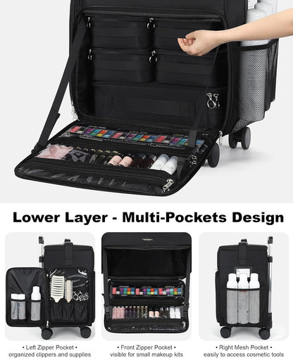 Available for sale in the United States only.Rolling Makeup Case with 5 Removable Pouches and 4 Removable 360° Spinner Wheels