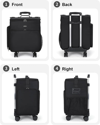 Available for sale in the United States only.Rolling Makeup Case with 5 Removable Pouches and 4 Removable 360° Spinner Wheels