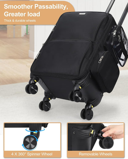 Rolling Vertical Makeup Case with 4 Clear Set Bags and 4 Removable 360° Spinner Wheels