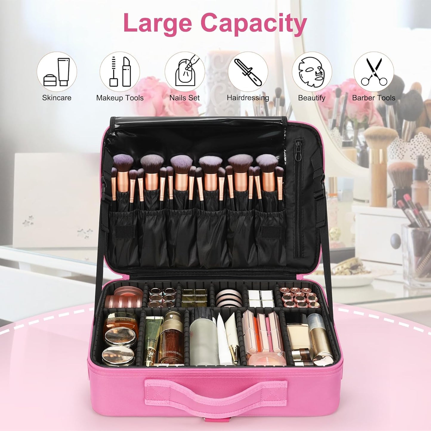 Rose Pink Large Makeup Case