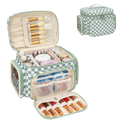 Large Makeup Bag with Makeup Brush Compartment & Two Side Pockets
