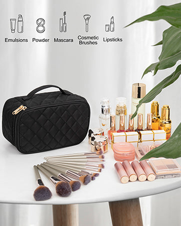 Relavel 2 Layers Waterproof Makeup Organizer Storage with Makeup Brush Holder