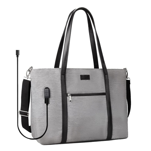 Laptop Tote Bag for Women 2 Pcs Set, Large Work Bag Computer Handbag Purse Teacher Bag with USB Charging Port