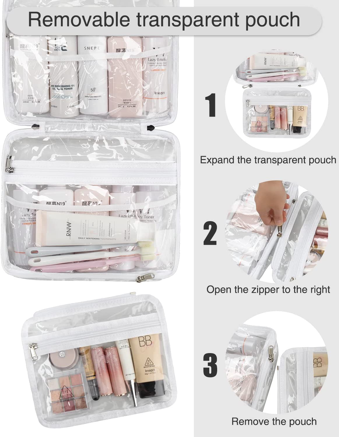 Clear Travel Toiletry Bag with Detachable TSA Approved Relavel