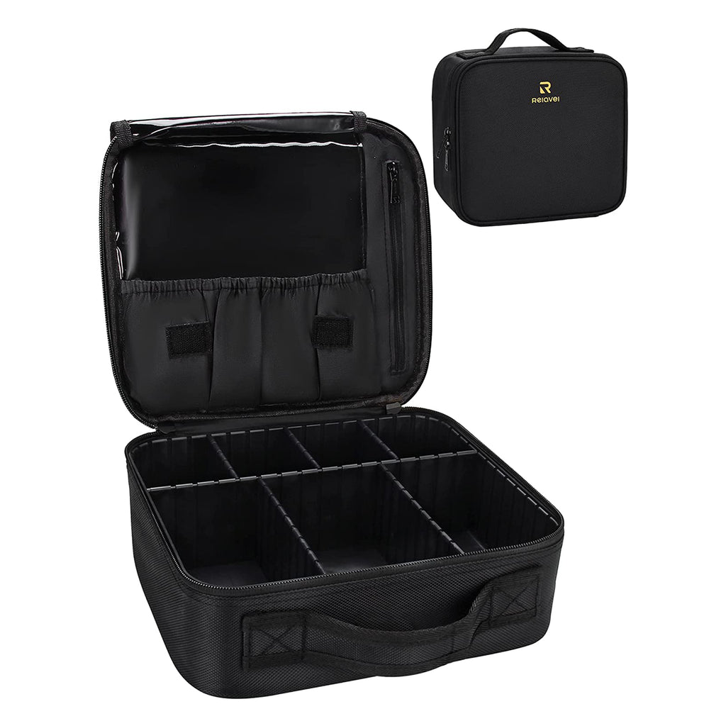 Black small makeup case with Plastic Adjustable Dividers – Relavel