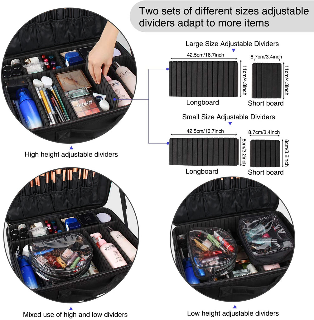 Relavel Makeup Case Large Makeup Bag Professional Train Case 16.5 inches  Travel Cosmetic Organizer Brush Holder Waterproof Makeup Artist Storage  Box