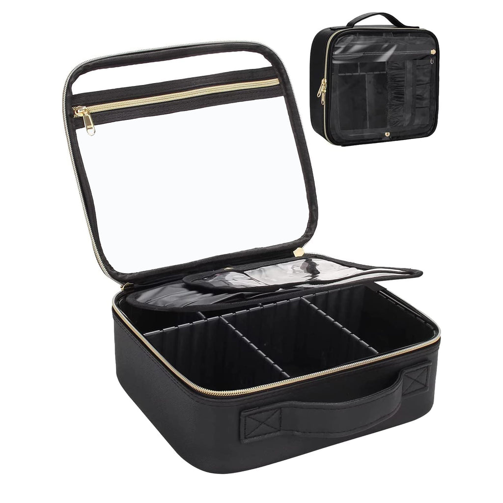 Relavel Travel Makeup Train Case Makeup Cosmetic Case Organizer Portable Artist Storage Bag with Adjustable Dividers for Cosmetics Makeup Brushes