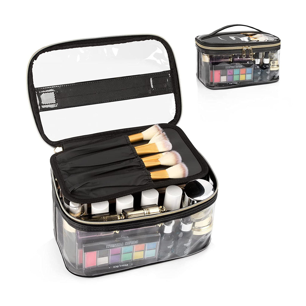 Relavel Travel Makeup Train Case Makeup Cosmetic Case Organizer Portable  Artist Storage Bag with Adjustable Dividers for Cosmetics Makeup Brushes