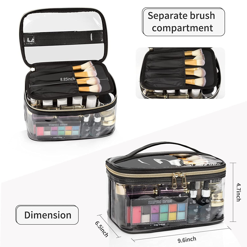 relavel Portable Clear Large Makeup Bag with Divider Makeup Brush Compartment