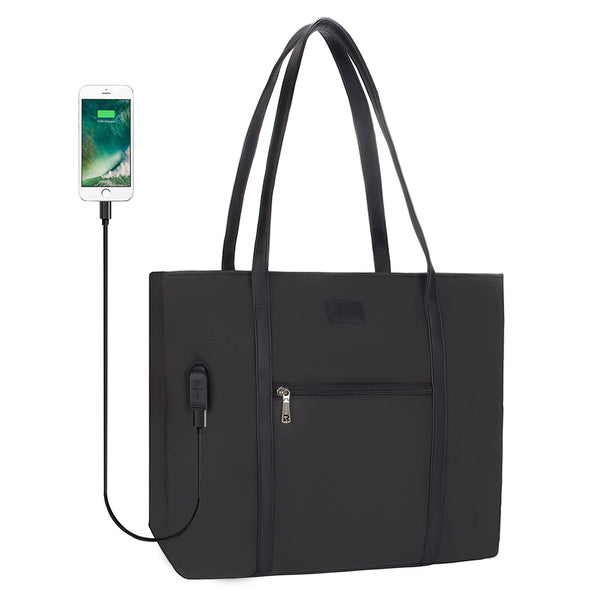 Lunch Bags for Women Tote Bag with USB Charging Port (Large Gray