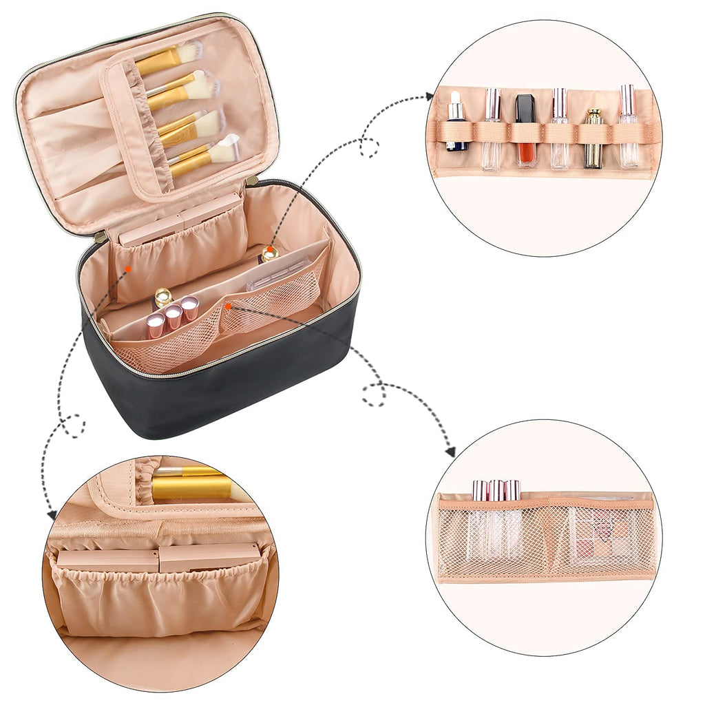 Brown LARGE MAKEUP BAG with dividers PORTABLE FOR TRAVEL 64F – Joligrace