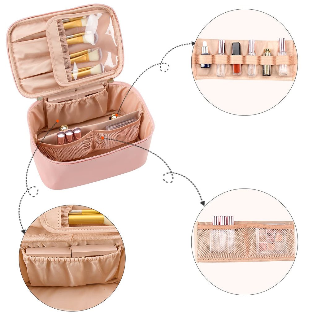Sihohan 3pcs Makeup Bags for Women, Travel Makeup Bag, Large Cosmetic Bag, Marble Makeup Bag with 10 Pcs Brushes, Makeup Case Organizer with Adjustable