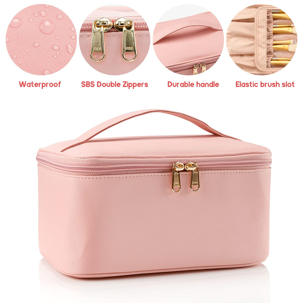 FLOBIQUE Travel Makeup Bag Large Capacity Cosmetic Bag with Compartment  Waterproof PU Leather Makeup Bag for Women and Girl (Multicolor)