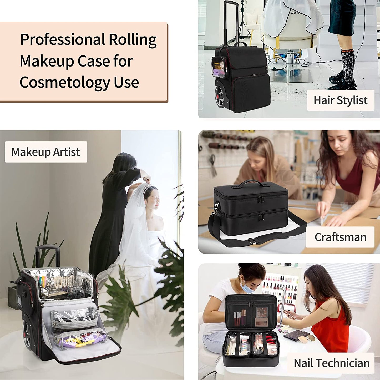 Available for sale in the United States only.Large Makeup Train Case with a Large Makeup Travel Bag for Hairstylist
