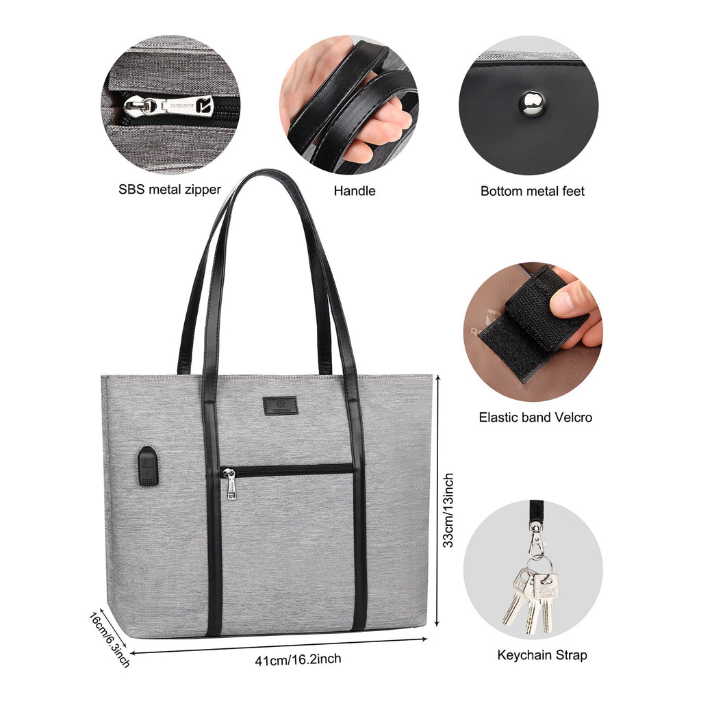 Lunch Bags for Women Tote Bag with USB Charging Port (Large Gray)