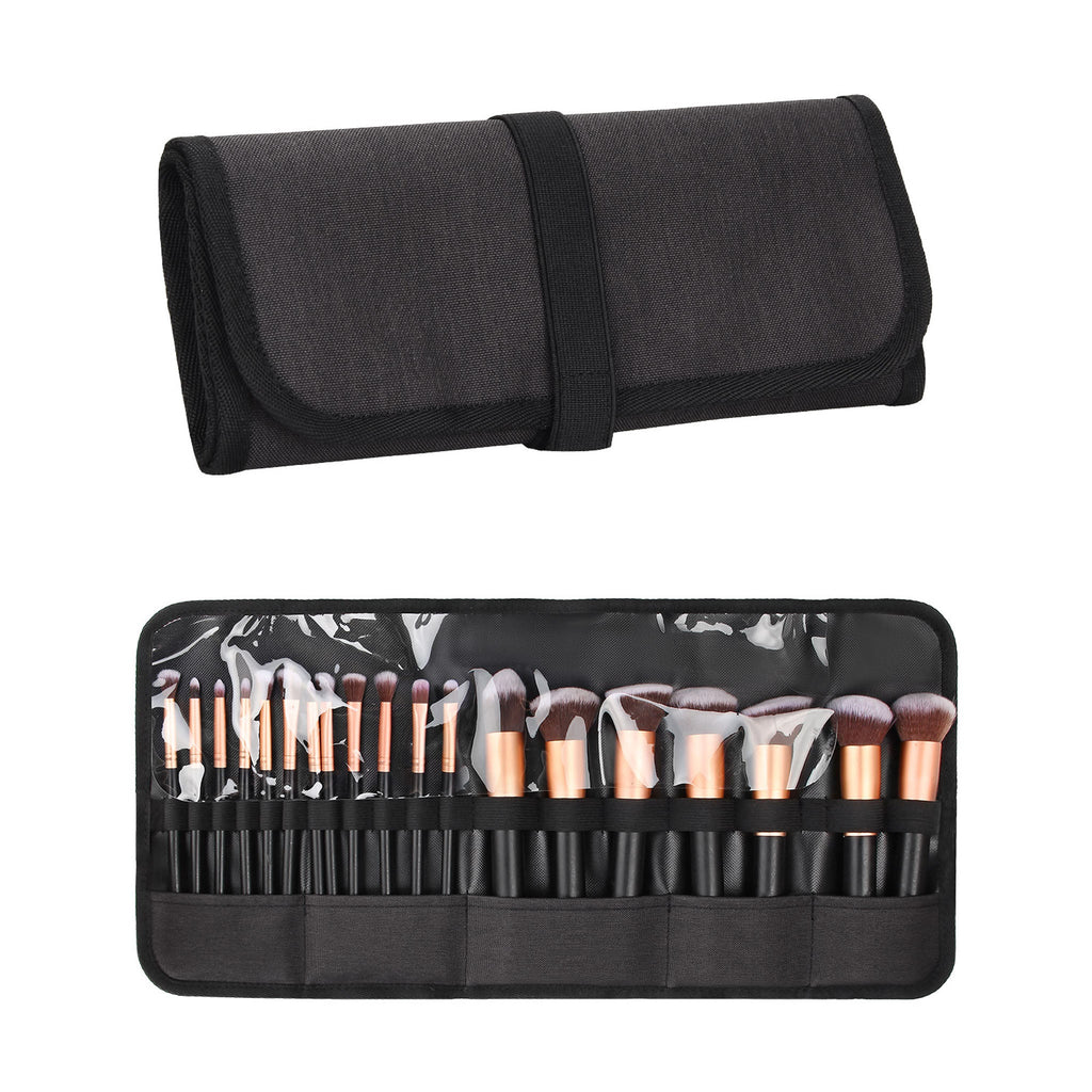 Relavel Makeup Brush Rolling Case Makeup Brush Bag Pouch Holder Cosmetic Bag Organizer Travel Portable Cosmetics Brushes Black Leather Case with Smal