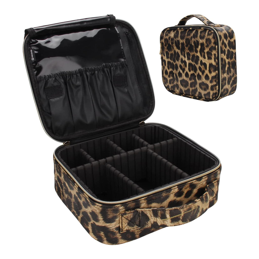 Makeup Cosmetic Case with Adjustable Dividers for Cosmetics Makeup(Leopard)