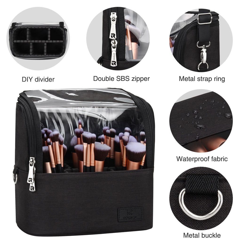 Makeup Brush Case with Shoulder Strap and Adjustable Divider (Large Bl –  Relavel