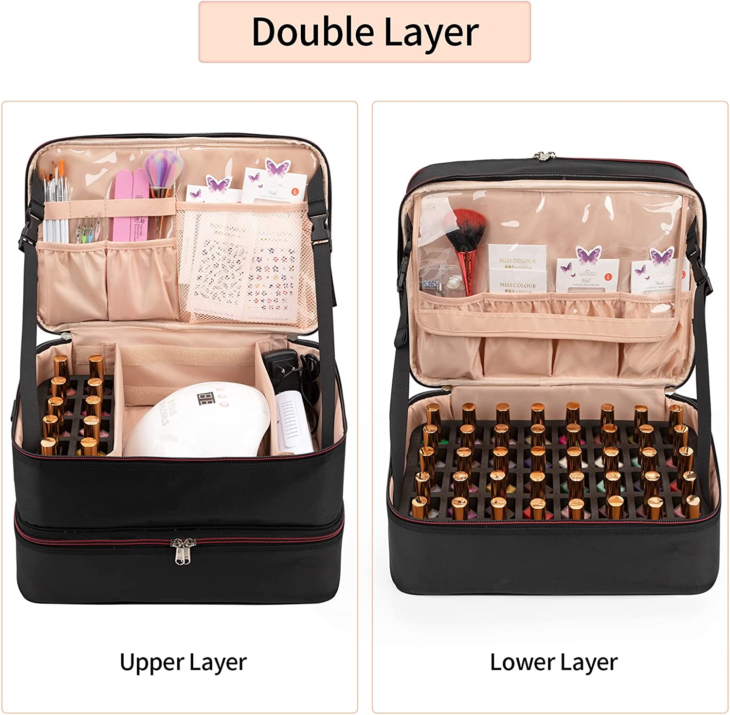 Double Layer Black Nail Polish Organizer Bag Relavel