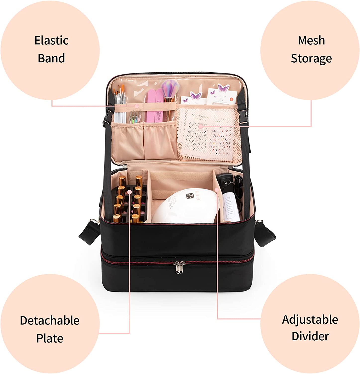 Double Layer Black Nail Polish Organizer Bag Relavel