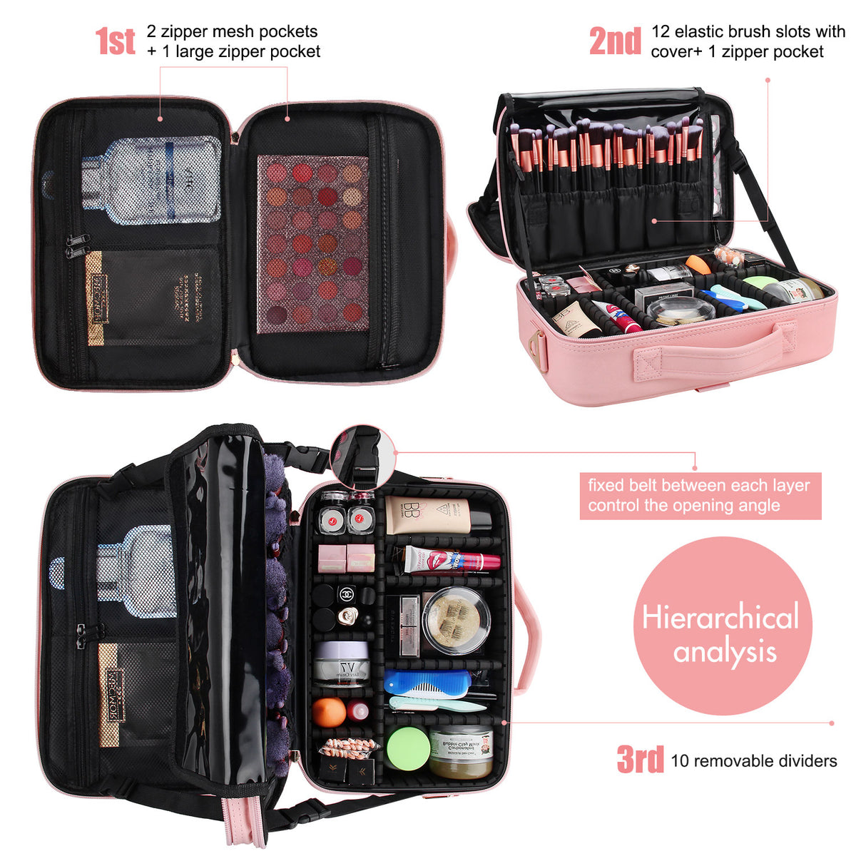 Travel Makeup Bag with Combination Lock Case Large Capacity 3-Layers Train Cosmetic  Case Organizer 16 Inches Waterproof Portable Artist Makeup Storage Bag with  Adjustable Dividers and Shoulder Strap 