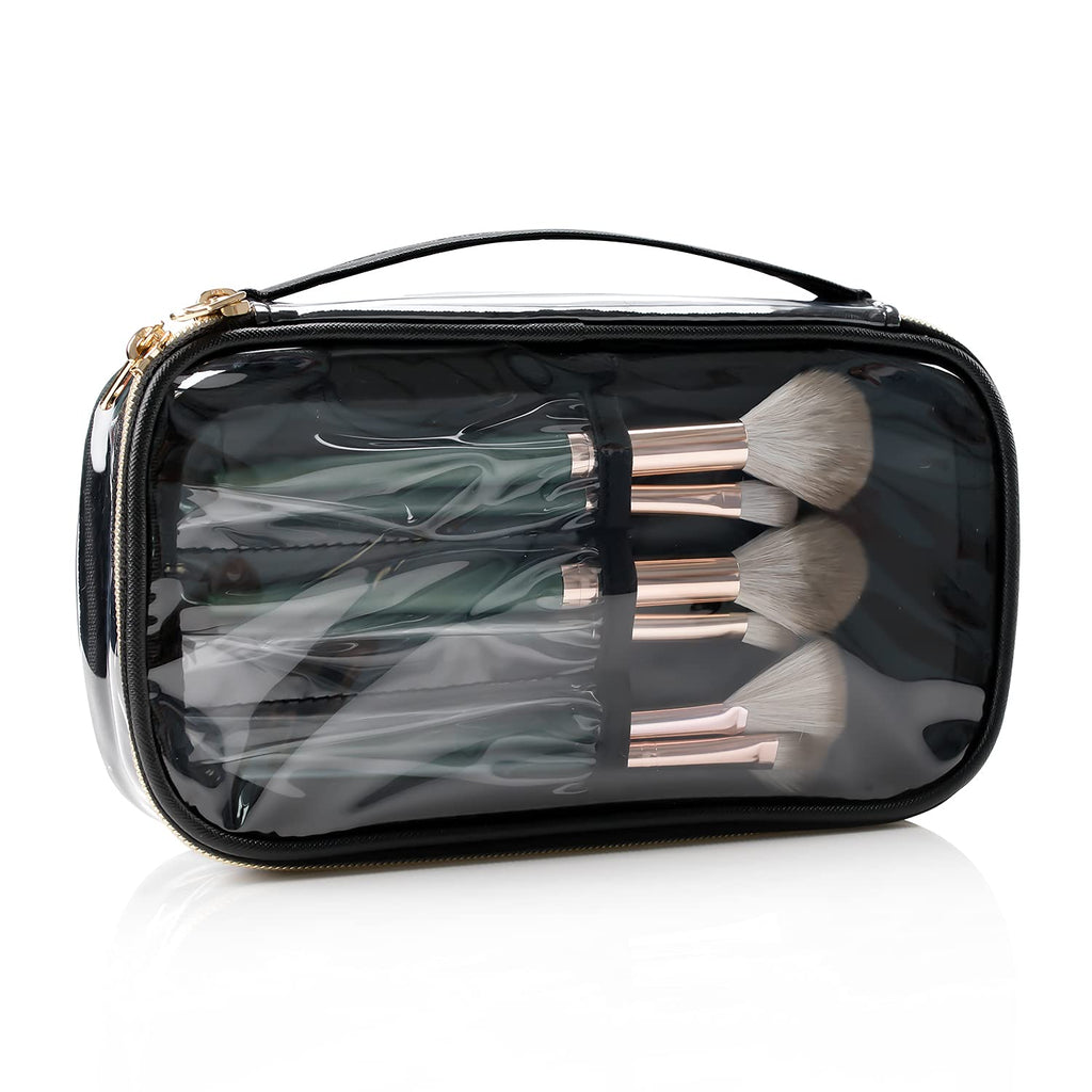1pc Transparent Makeup Brush Storage Bag With Clear Panel In Black