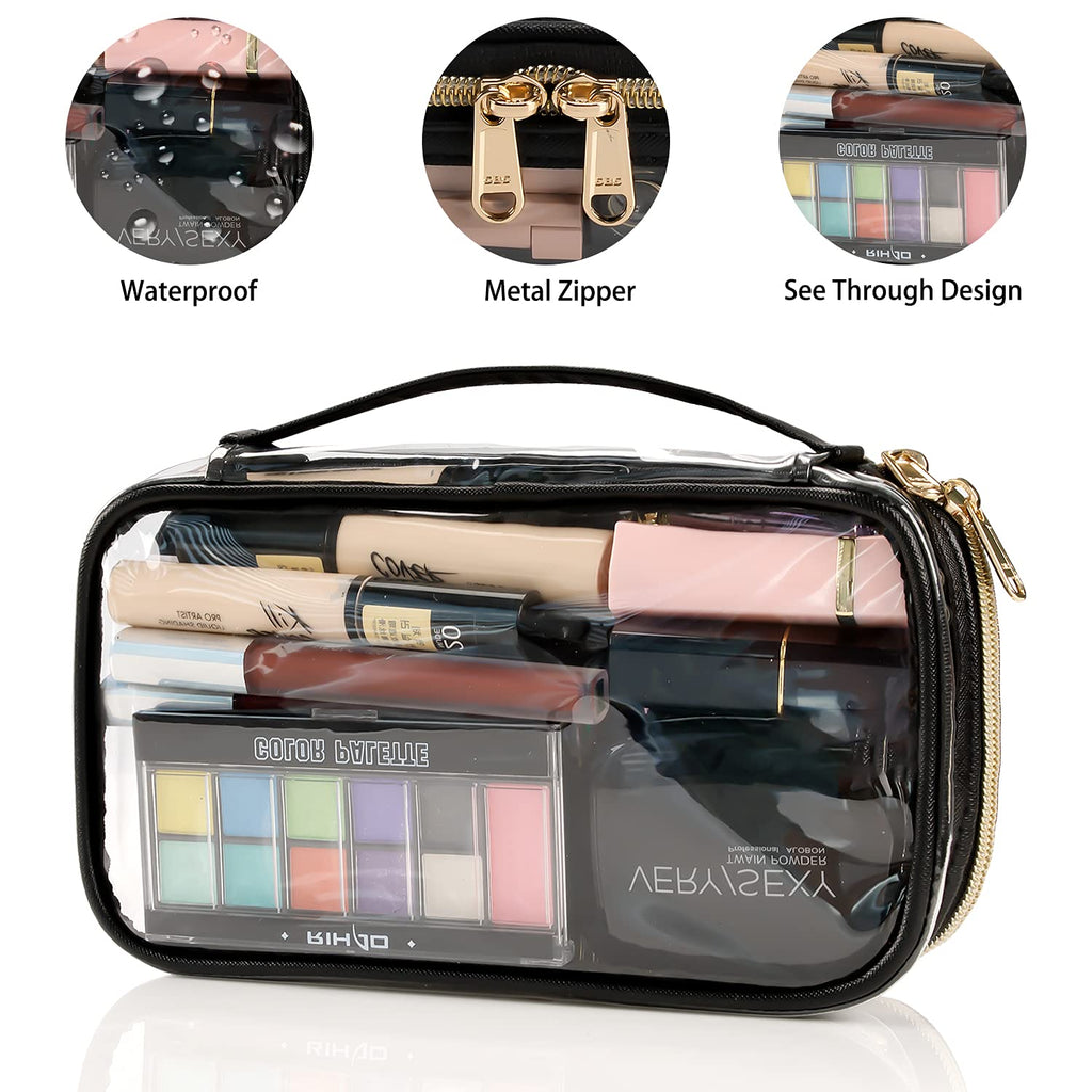 Amazon.com : 2 Pcs Clear Makeup Bag Transparent Clear Toiletry Bag Portable Clear  Cosmetic Bag for Women Men, Waterproof PVC Pouch Case, Black Travel  Accessories Organizer with Zipper : Beauty & Personal Care