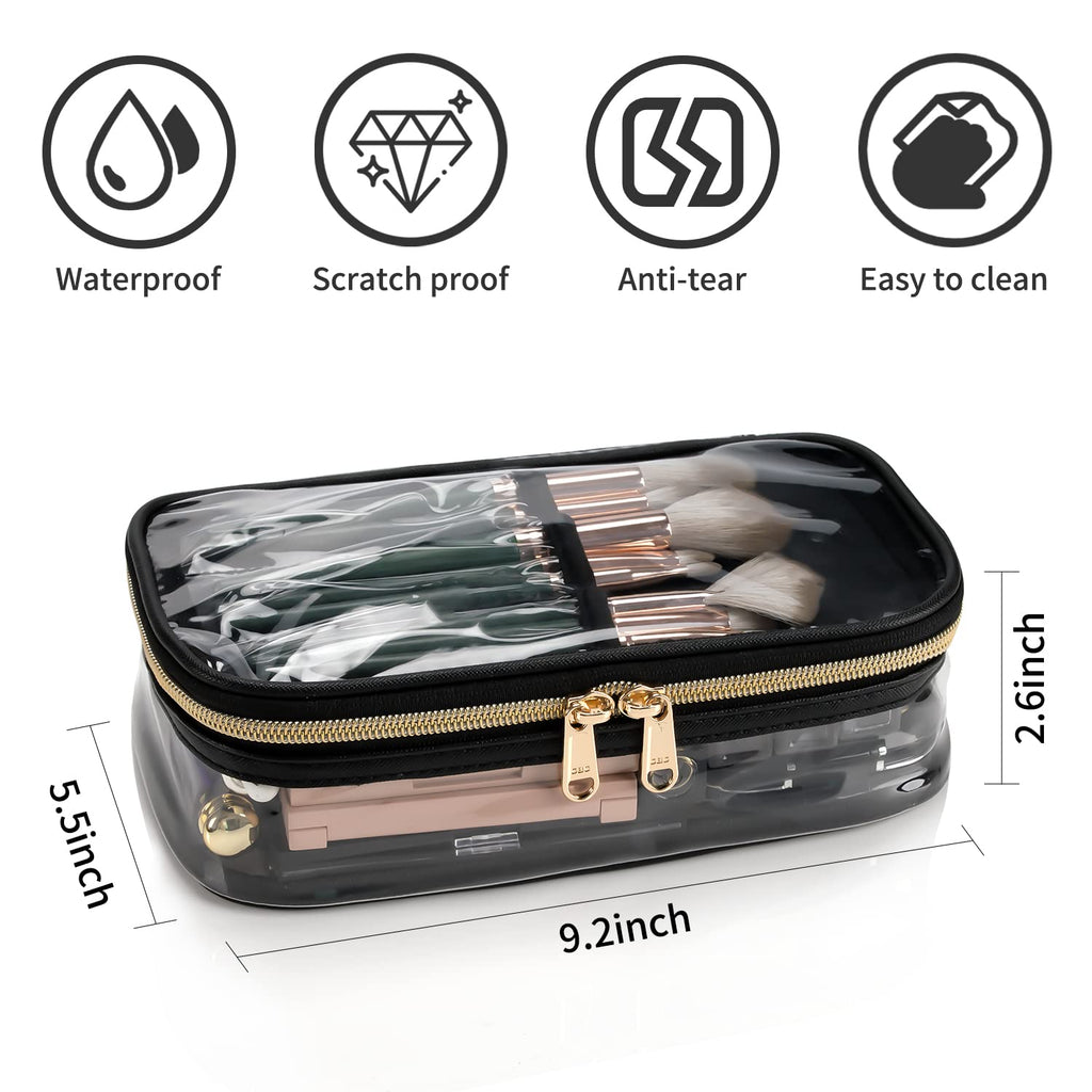 OCHEAL Clear Makeup Bag, Portable Storage Organizer Cosmetic Travel Bag  Cute Pouch For Women and Girls Cosmetics Bags with Divider Brush