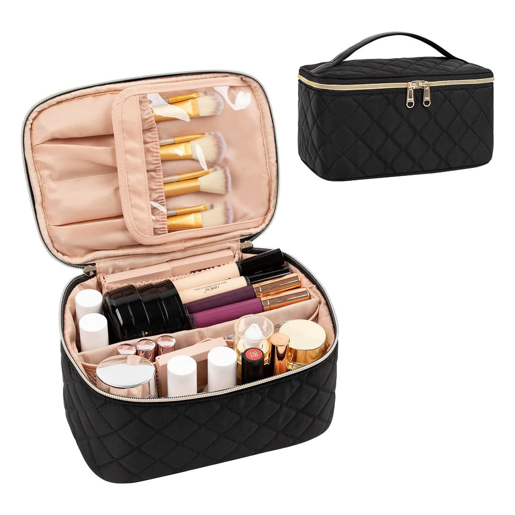 Makeup bag and Jewelry Bag for Women, Travel Make Up Bag Organizer with  Compartments Portable Waterproof Makeup Case(Black, Large) 