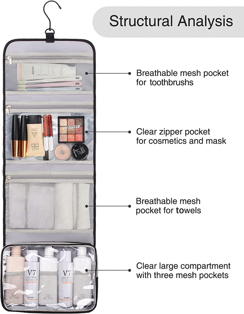 Relavel Neceser de viaje para mujer con bolsa de aseo desmontable aprobada  por la TSA, bolsa de aseo compacta para colgar con pequeño equipaje de mano
