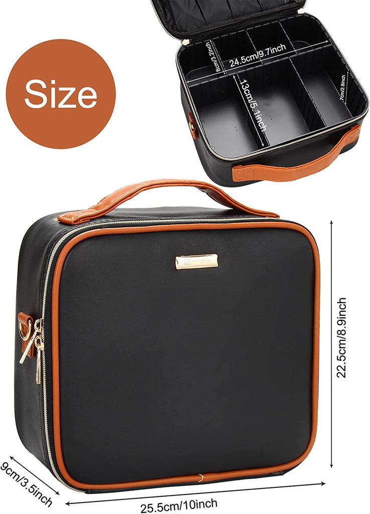 Relavel Travel Makeup Bag with Washable Plastic Adjustable Dividers-Black
