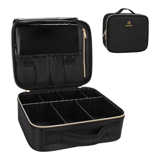 Black small makeup case with Plastic Adjustable Dividers – Relavel