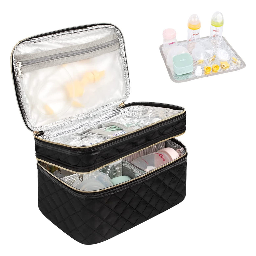 Relavel wearable breast Pump Bag compatible with willow and elvie breast pump, carrying case for medela pump in style and waterproof pump parts pad