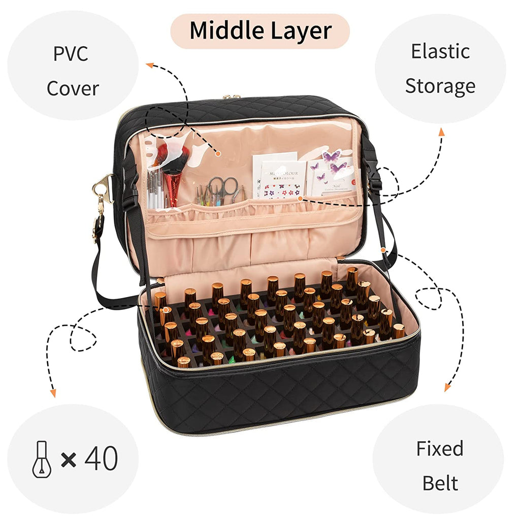 Ethereal Nail Polish Organizer Bag Holds 40-50 Nail Polish Bottles (0.5 fl  oz - 0.3 fl oz) and a Nail Lamp Nail Organizers and Storage for Nail Tech  Nail Accessories Storage Black Large